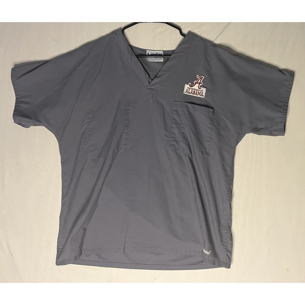 Landau Alabama Crimson Tide Scrubs Top Shirt Men's Size Large Gray Short Sleeve